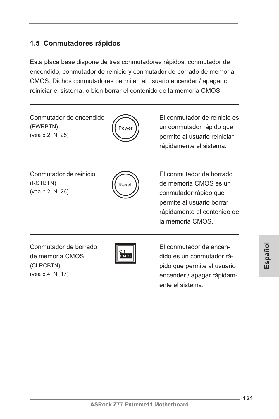 Español, 5 conmutadores rápidos | ASRock Z77 Extreme11 User Manual | Page 121 / 241