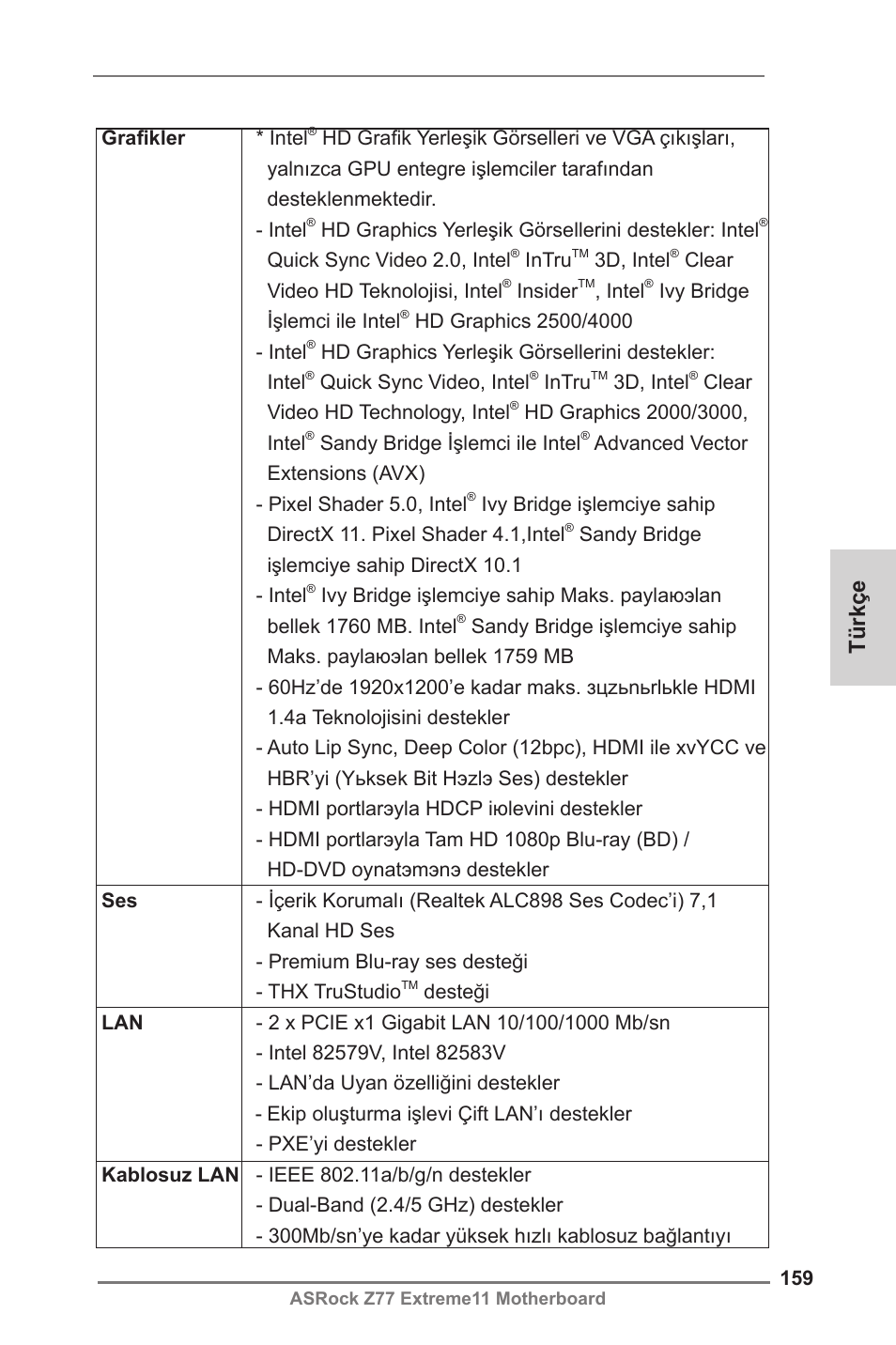 Türkçe | ASRock Z77 Extreme11 User Manual | Page 159 / 241