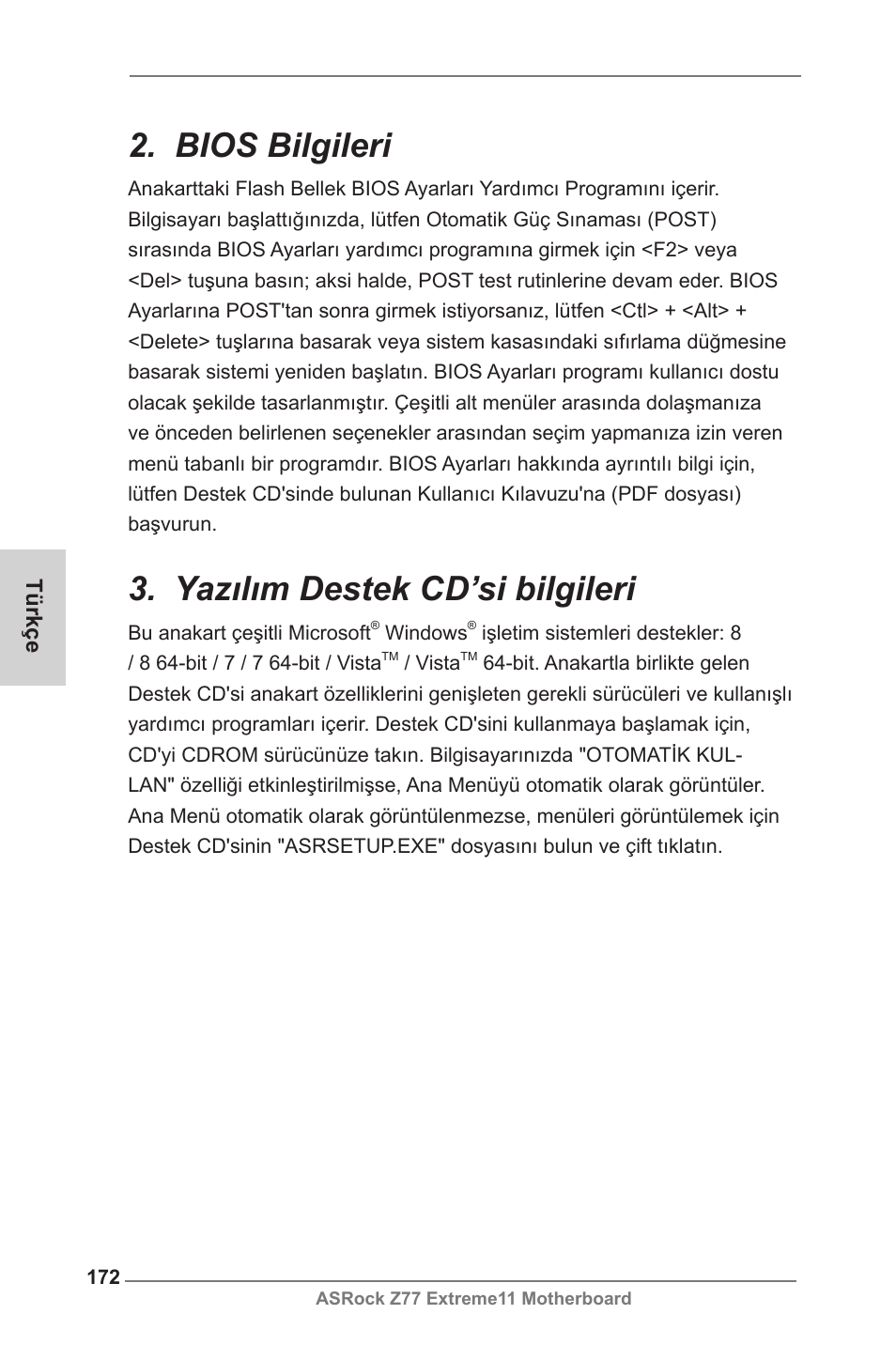 Bios bilgileri, Yazılım destek cd’si bilgileri | ASRock Z77 Extreme11 User Manual | Page 172 / 241