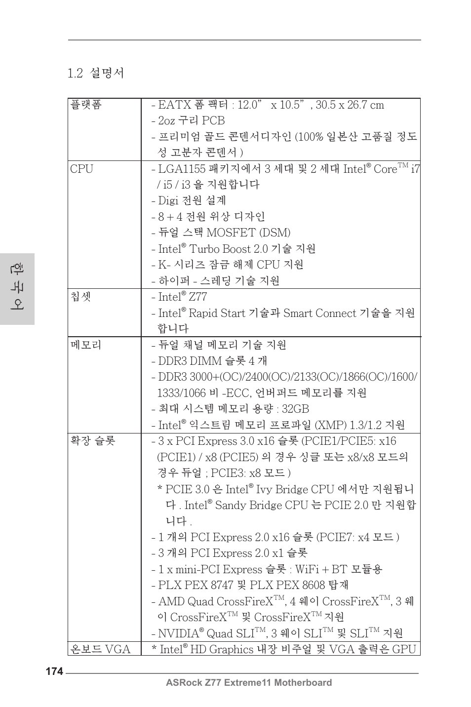 한 국 어, 2 설명서 | ASRock Z77 Extreme11 User Manual | Page 174 / 241
