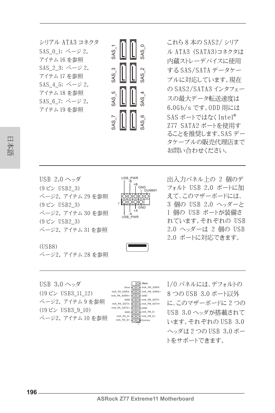 Usb 2.0 ヘッダ, Usb 3.0 ヘッダ, シリアル ata3 コネクタ | Asrock z77 extreme11 motherboard | ASRock Z77 Extreme11 User Manual | Page 196 / 241