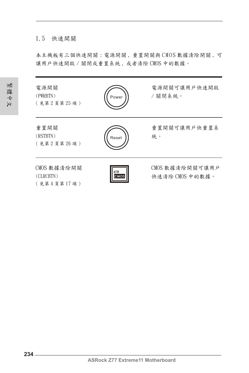繁體中文 1.5 快速開關 | ASRock Z77 Extreme11 User Manual | Page 234 / 241