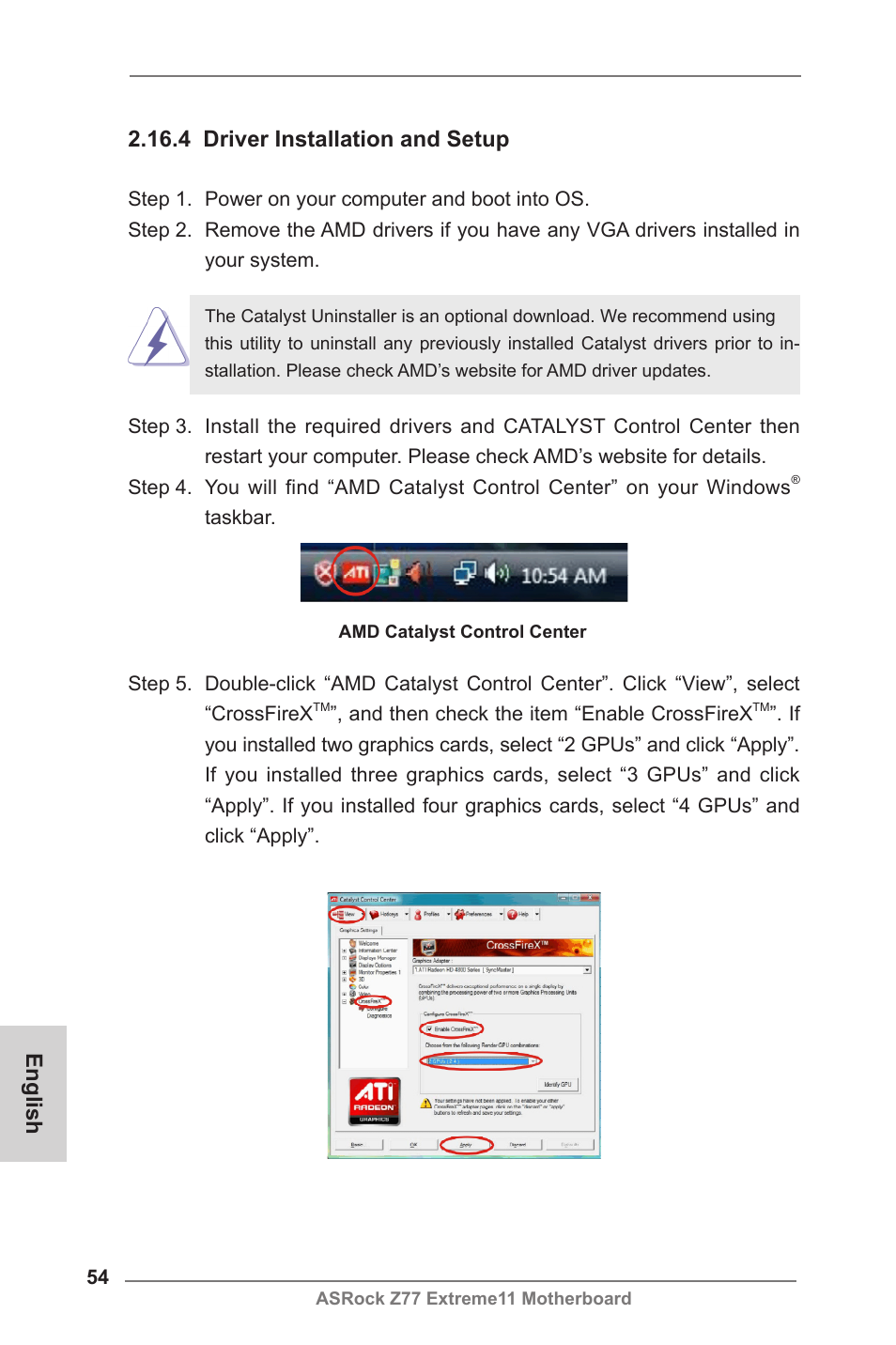 English 2.16.4 driver installation and setup | ASRock Z77 Extreme11 User Manual | Page 54 / 241