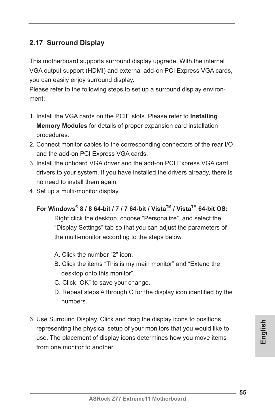 English 2.17 surround display | ASRock Z77 Extreme11 User Manual | Page 55 / 241