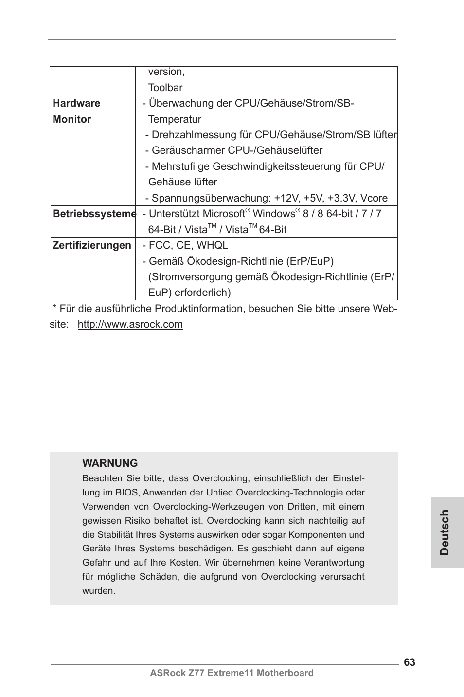 Françaisdeutsch | ASRock Z77 Extreme11 User Manual | Page 63 / 241