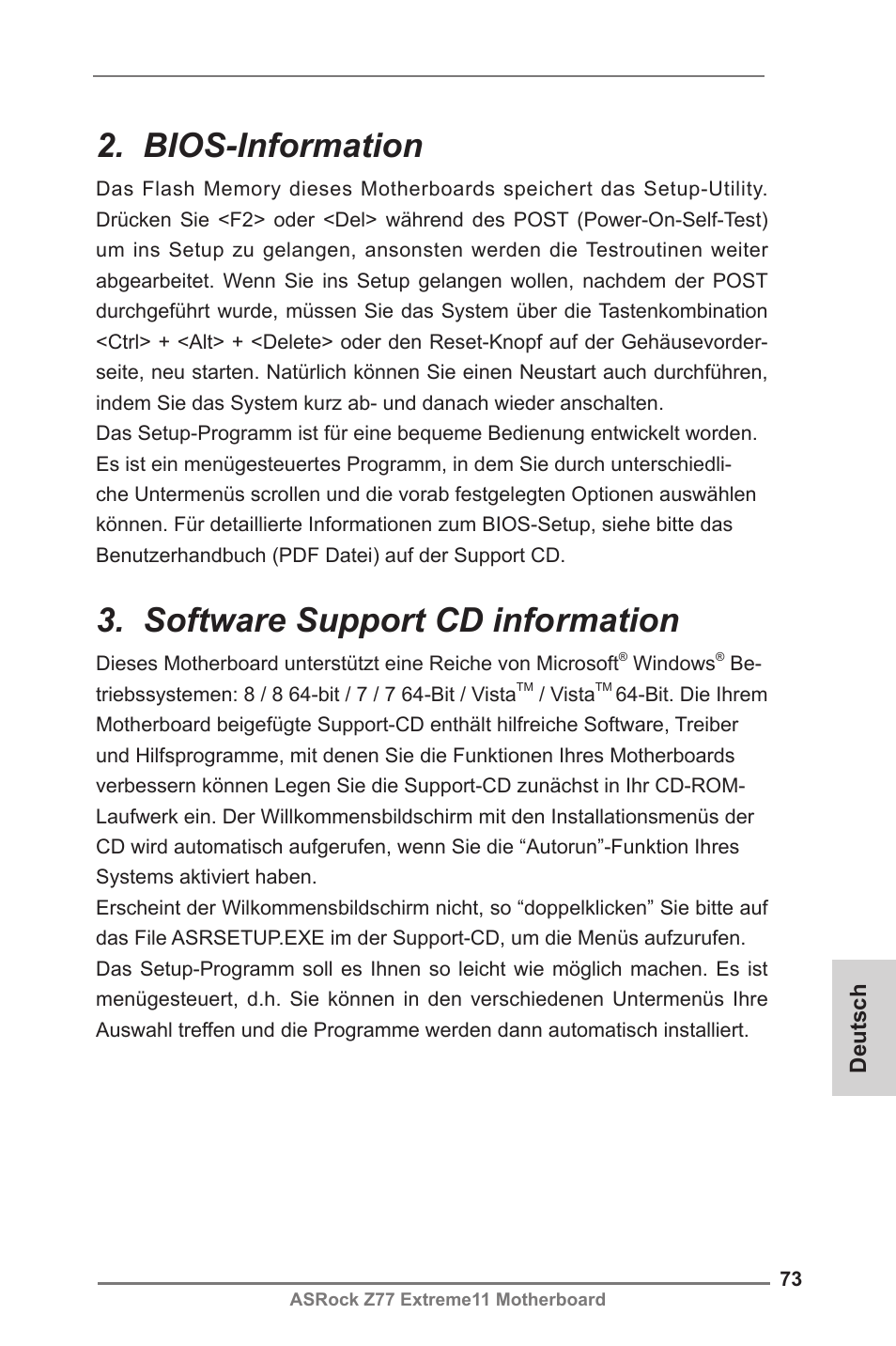 Bios-information, Software support cd information | ASRock Z77 Extreme11 User Manual | Page 73 / 241