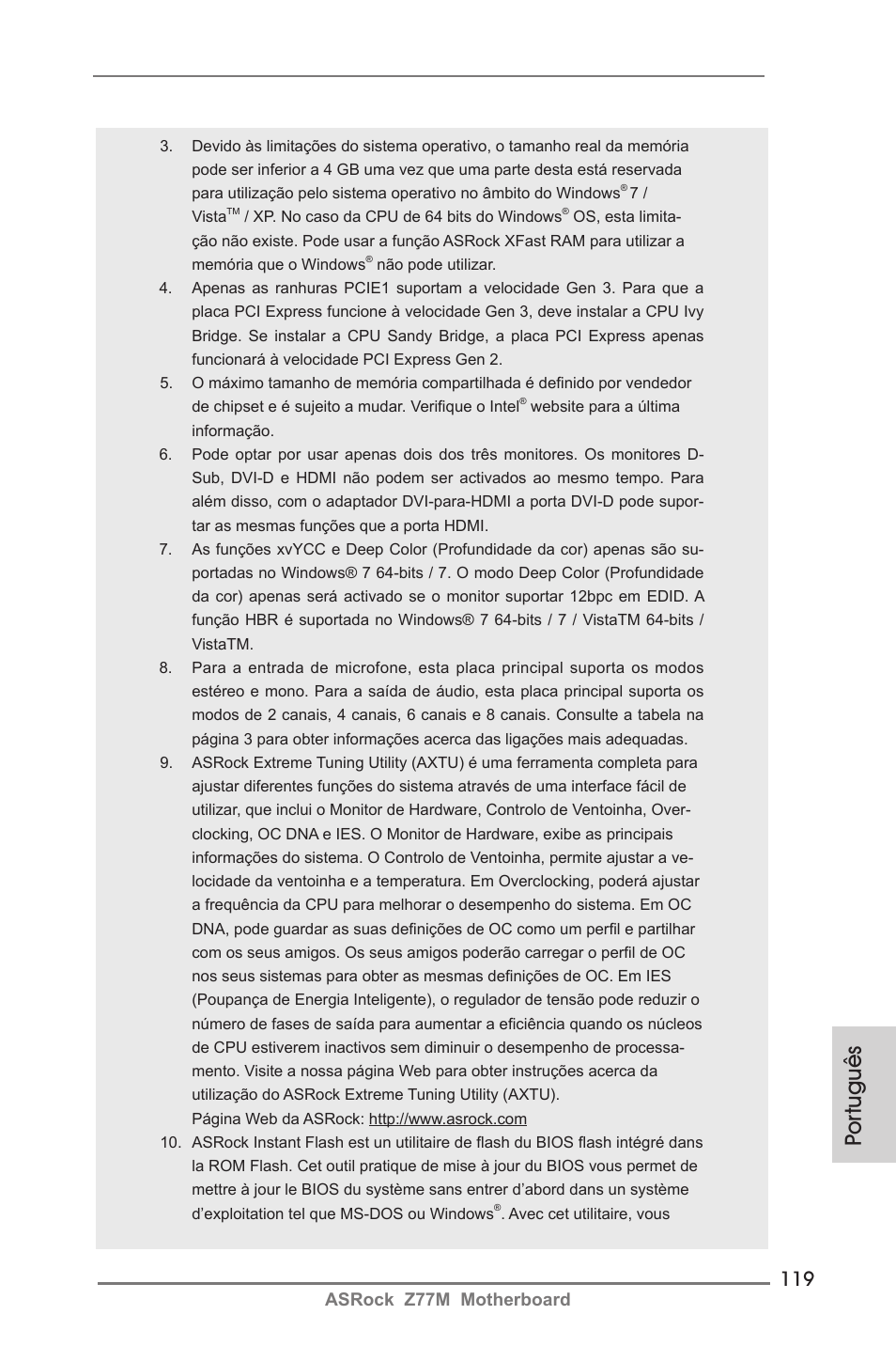 Por tuguês, Asrock z77m motherboard | ASRock Z77M User Manual | Page 119 / 210