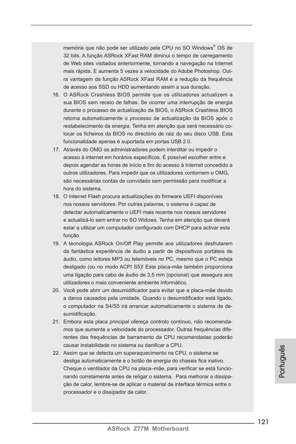 Por tuguês | ASRock Z77M User Manual | Page 121 / 210