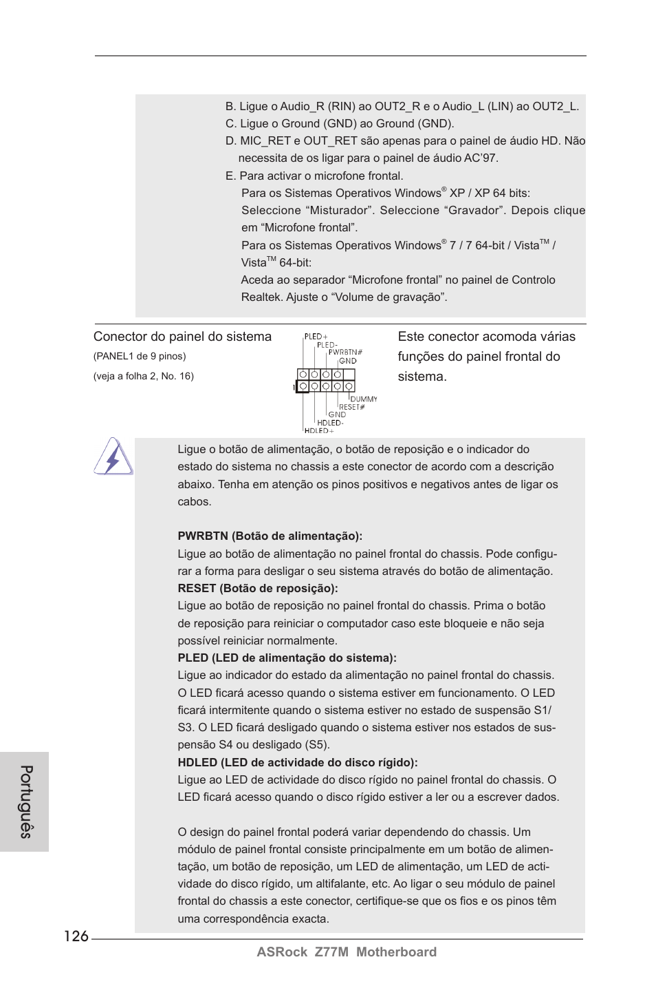 Por tuguês | ASRock Z77M User Manual | Page 126 / 210