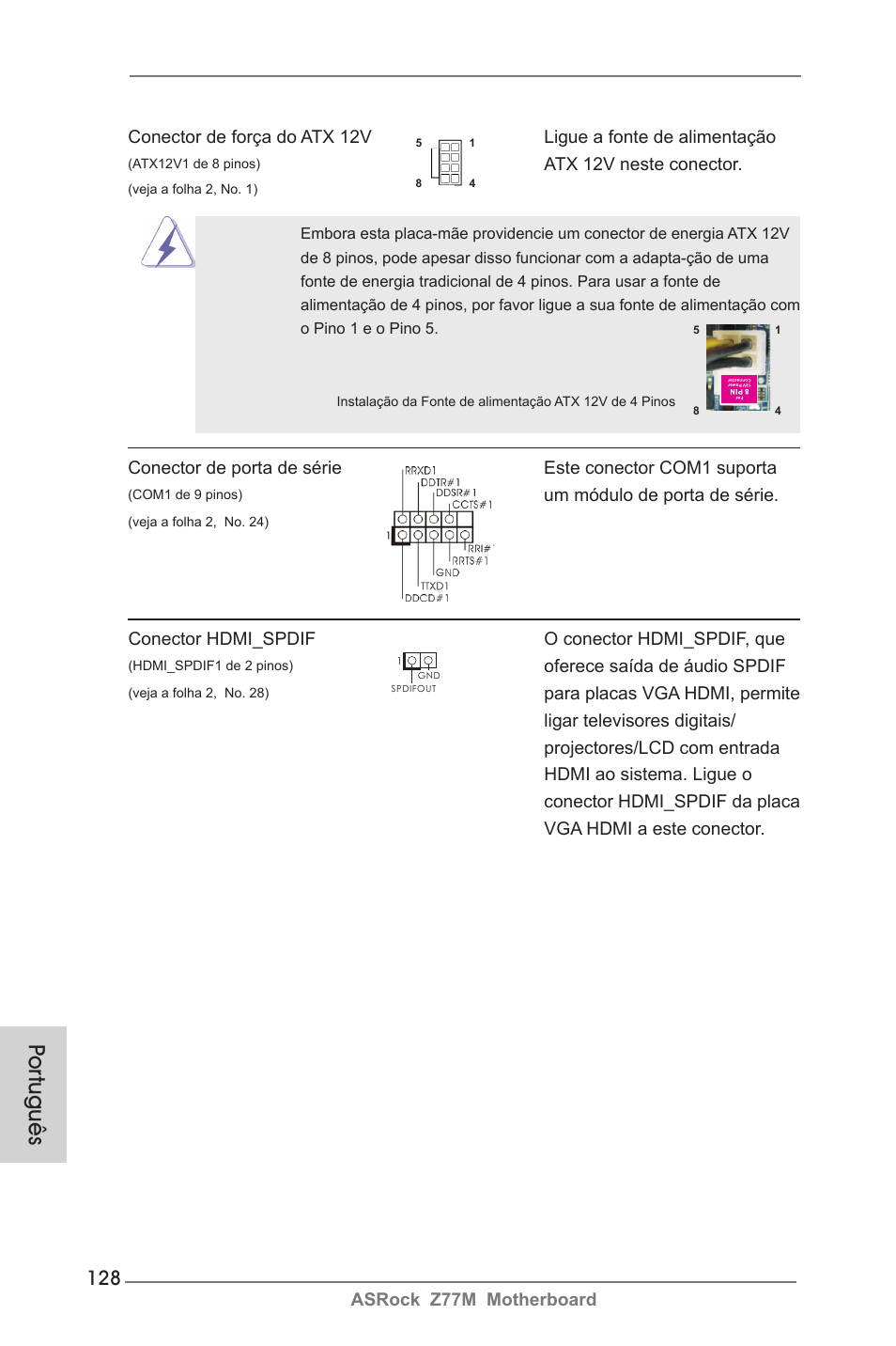 Por tuguês | ASRock Z77M User Manual | Page 128 / 210