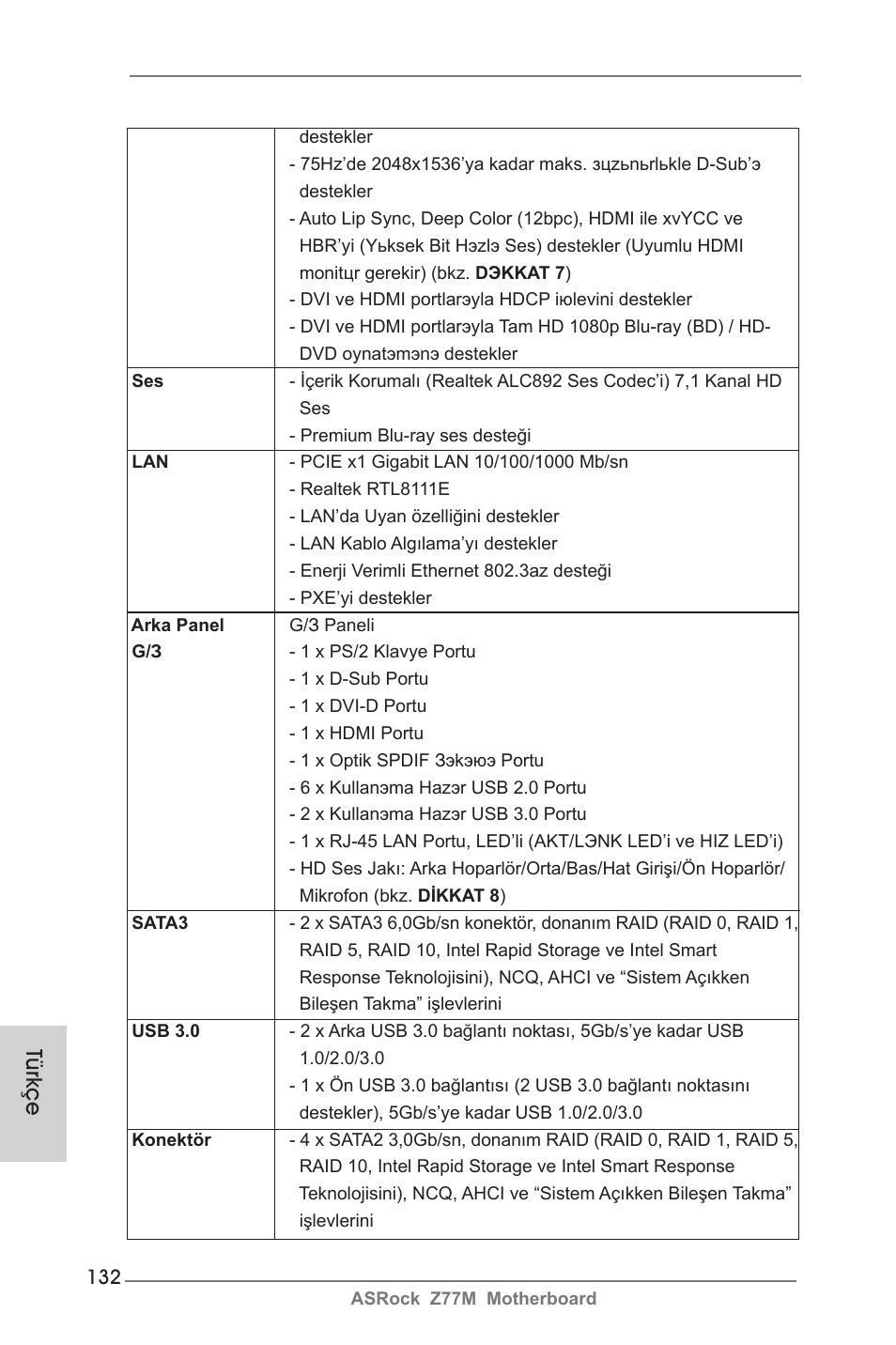Türkçe | ASRock Z77M User Manual | Page 132 / 210