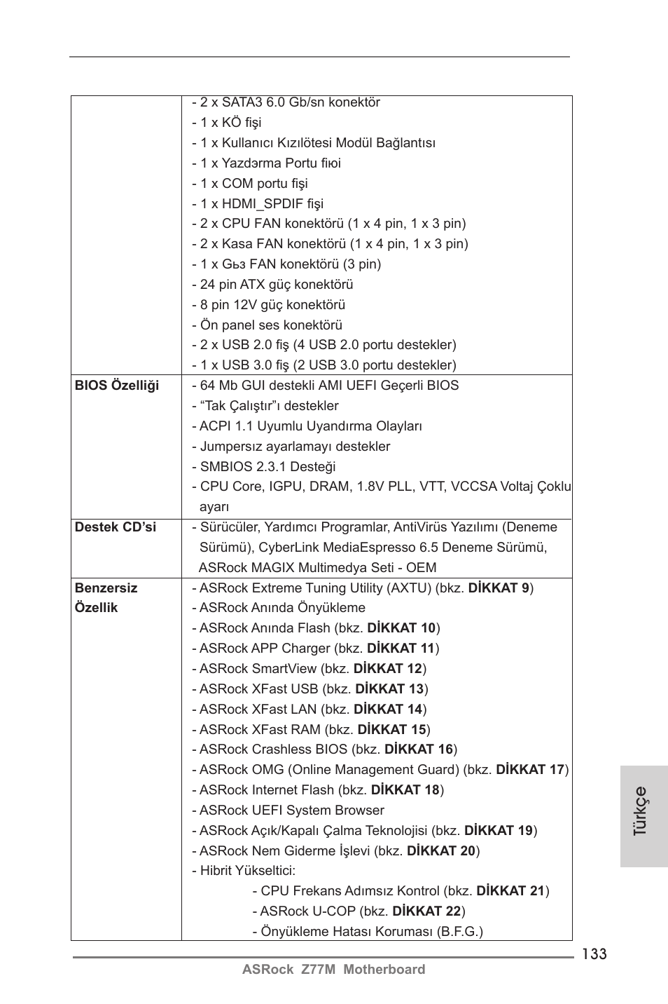 Türkçe | ASRock Z77M User Manual | Page 133 / 210