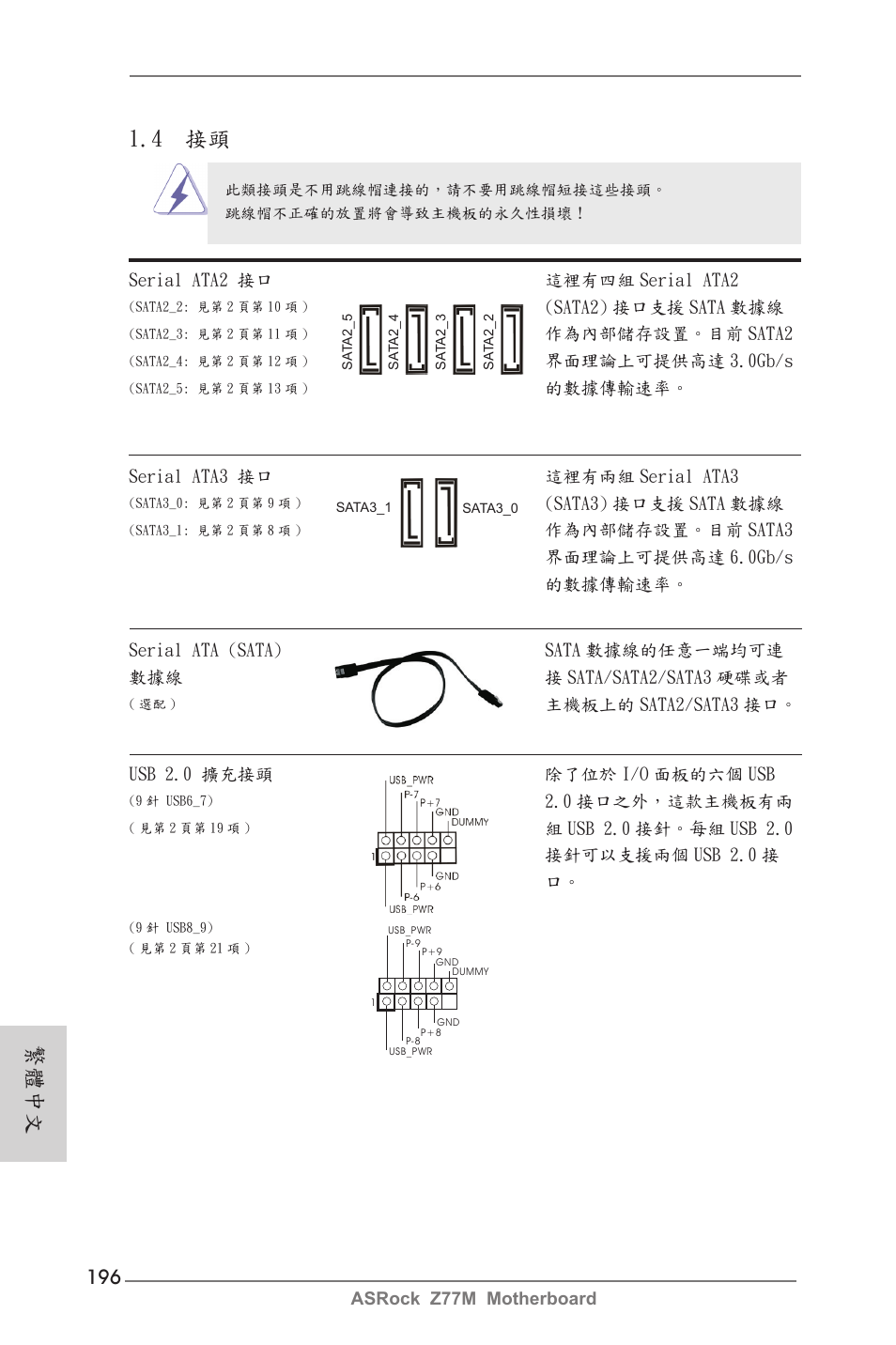 4 接頭, 繁體中文 | ASRock Z77M User Manual | Page 196 / 210