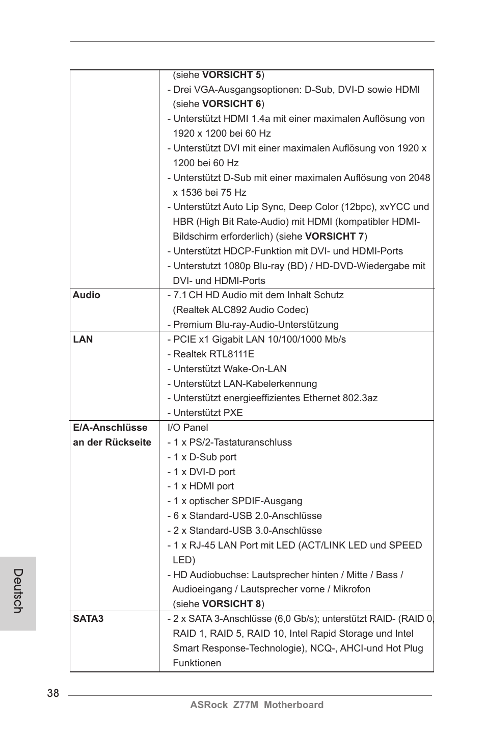 Deutsch | ASRock Z77M User Manual | Page 38 / 210