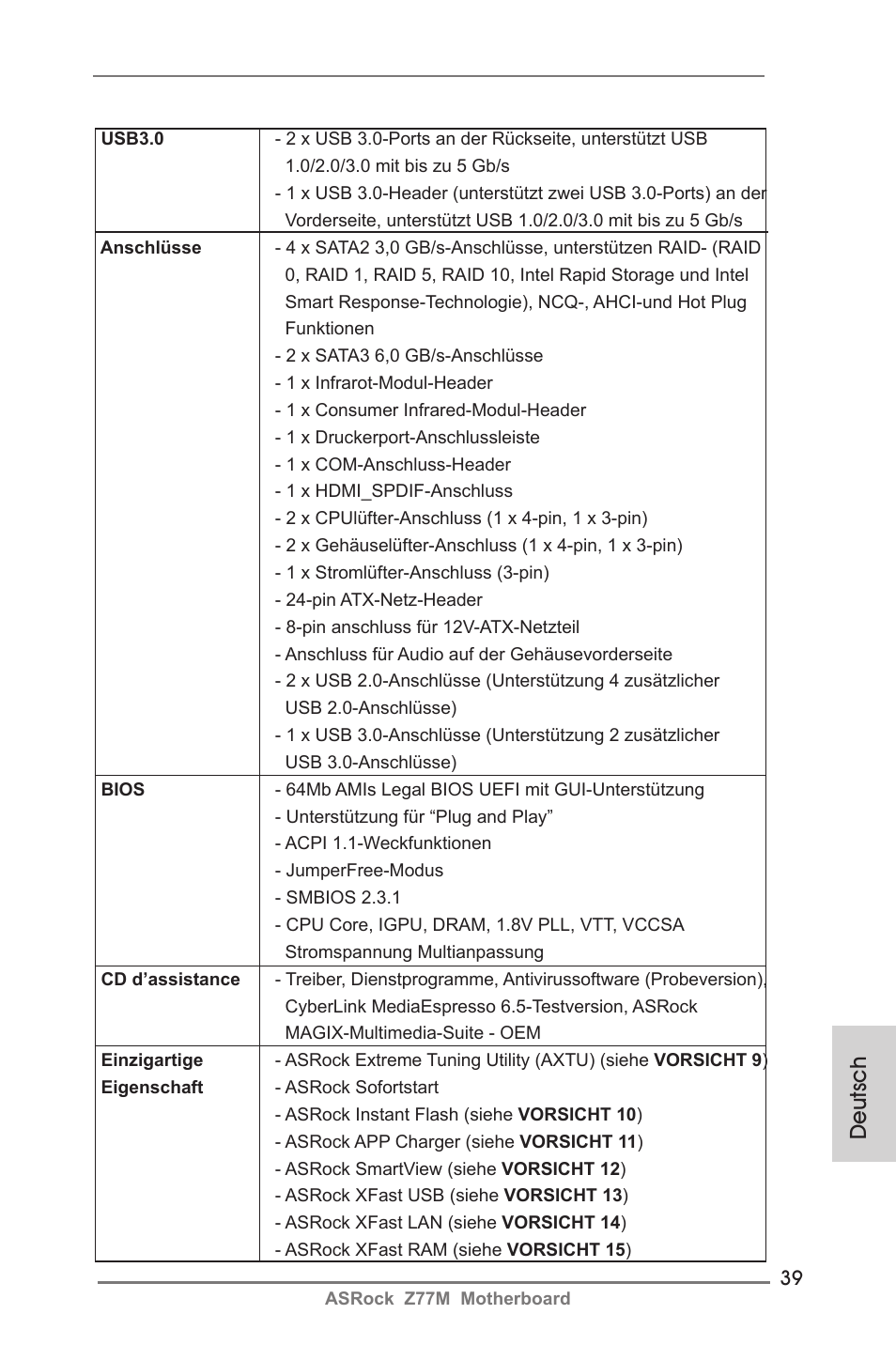 Deutsch | ASRock Z77M User Manual | Page 39 / 210