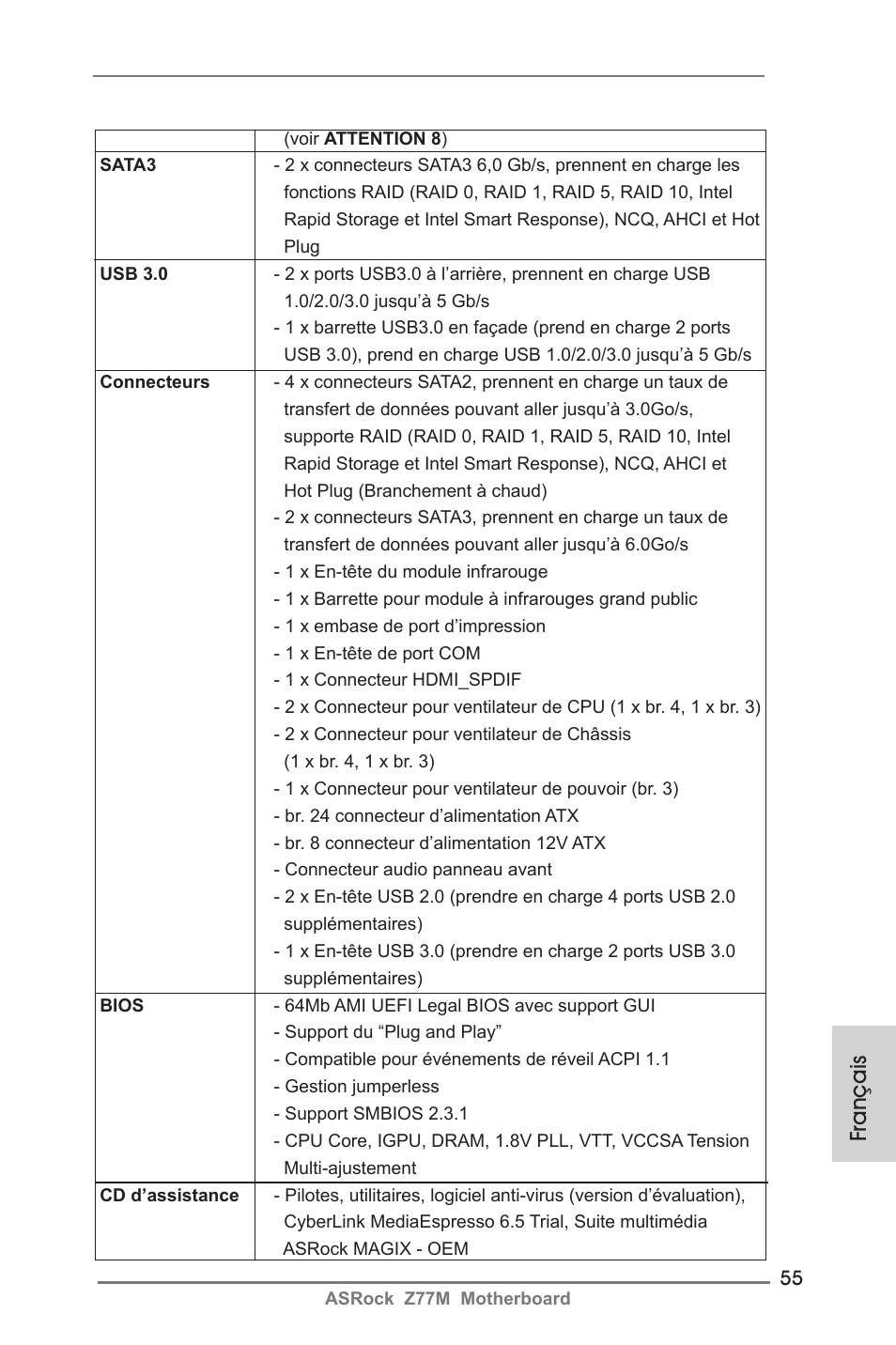 Français | ASRock Z77M User Manual | Page 55 / 210