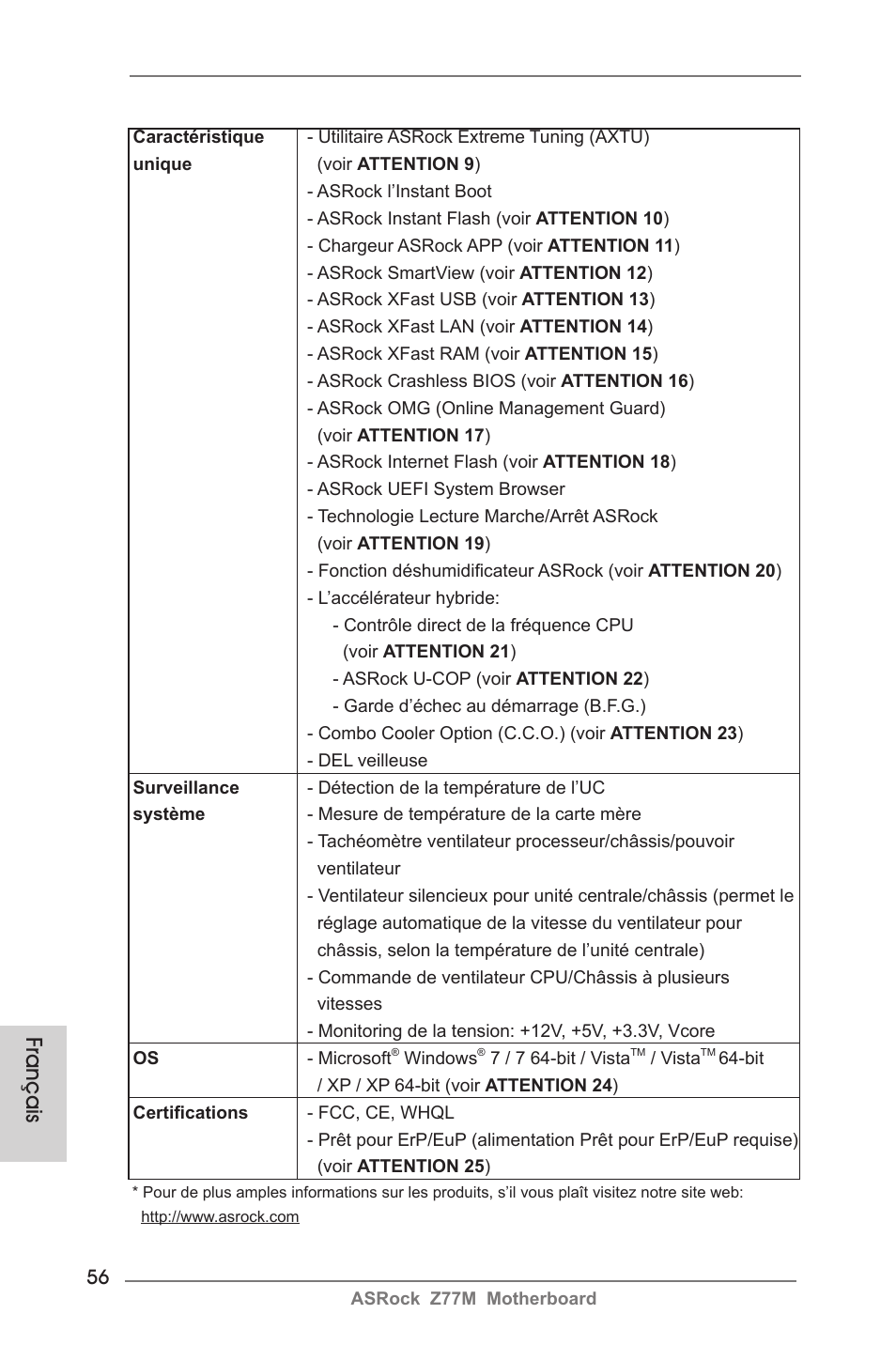 Français | ASRock Z77M User Manual | Page 56 / 210