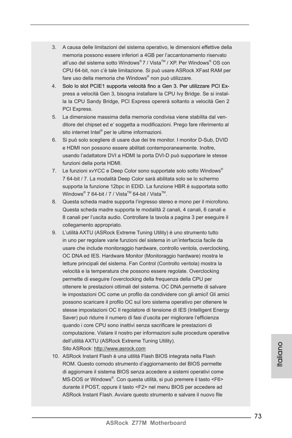 Italiano, Asrock z77m motherboard | ASRock Z77M User Manual | Page 73 / 210