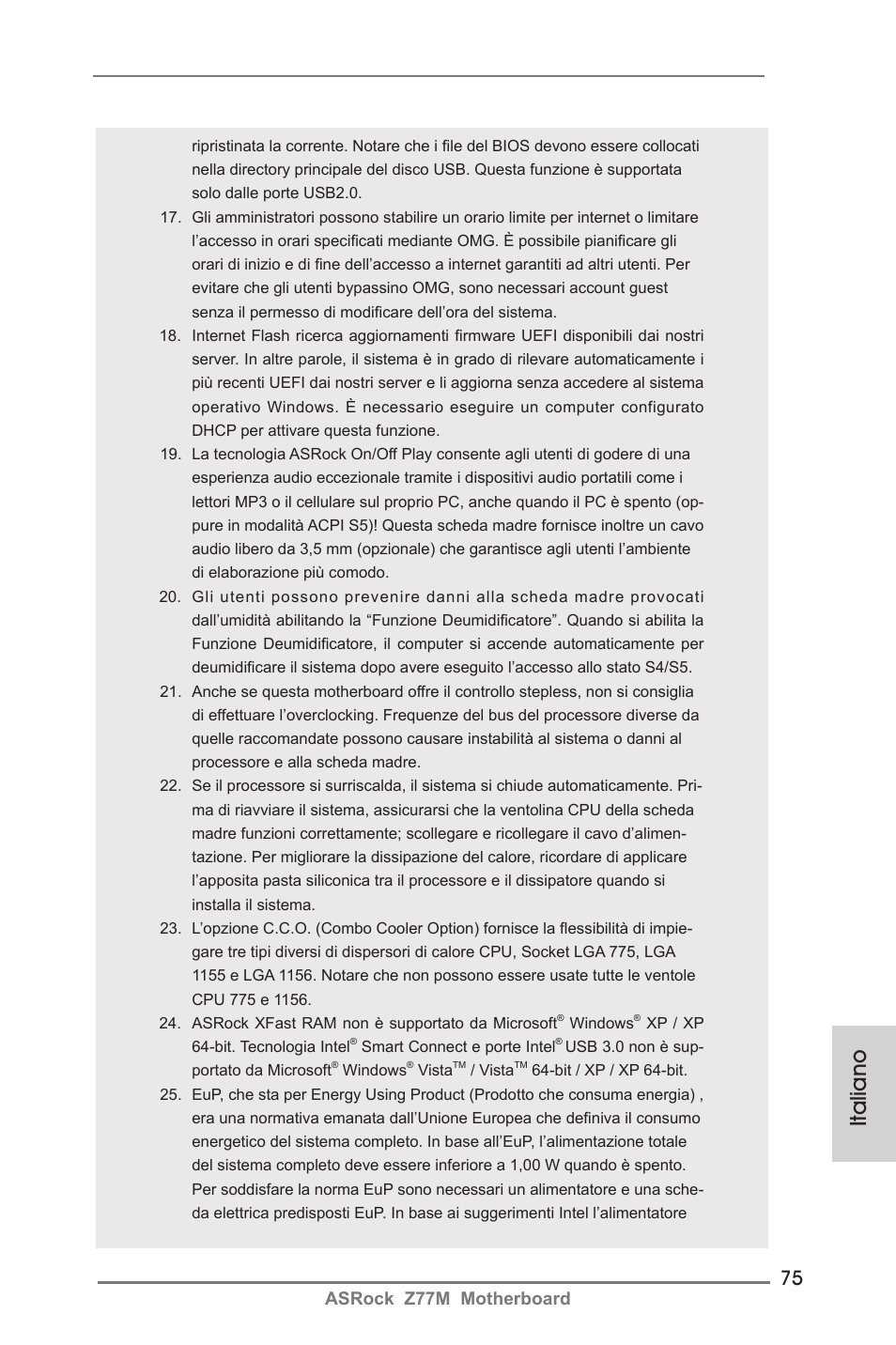 Italiano, Asrock z77m motherboard | ASRock Z77M User Manual | Page 75 / 210