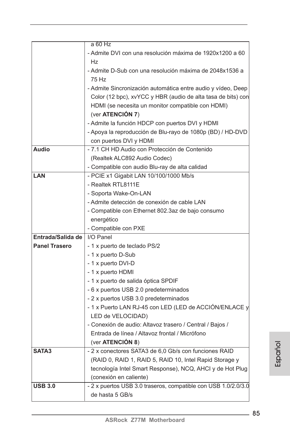 Español | ASRock Z77M User Manual | Page 85 / 210