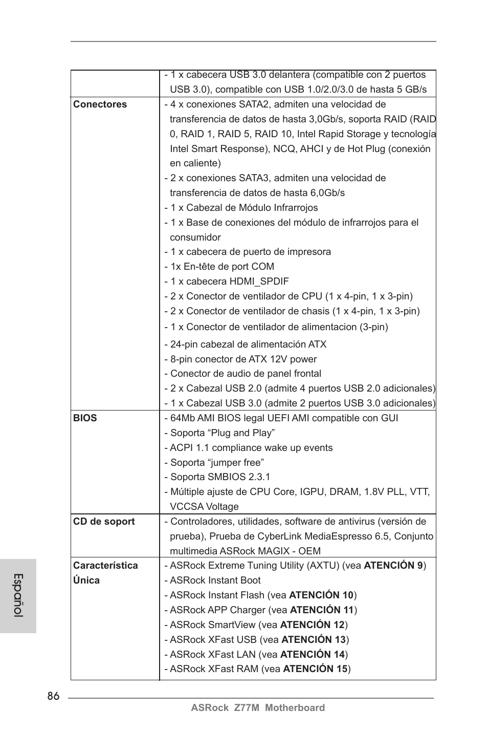 Español | ASRock Z77M User Manual | Page 86 / 210