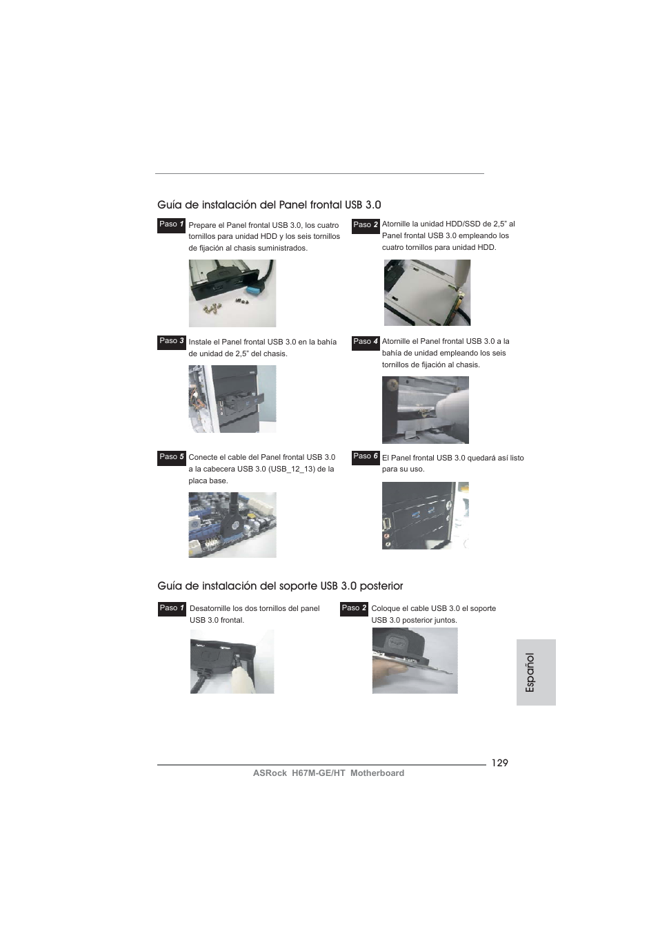 Guía de instalación del soporte usb 3.0 posterior | ASRock H67M-GE__HT User Manual | Page 129 / 271