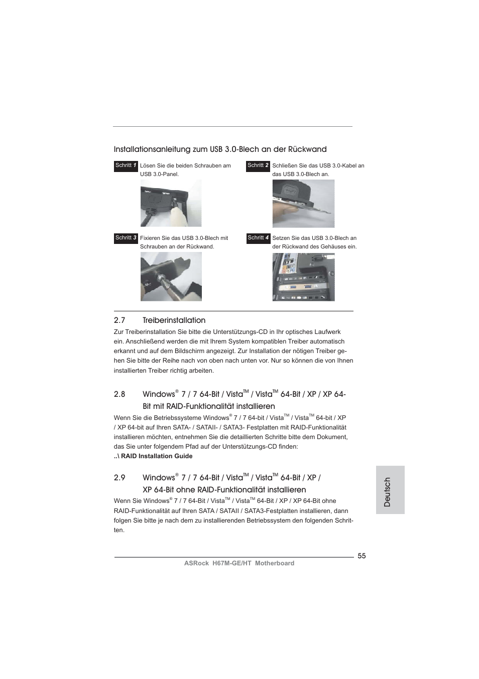 7 treiberinstallation, 9 windows, 7 / 7 64-bit / vista | Vista, 8 windows | ASRock H67M-GE__HT User Manual | Page 55 / 271