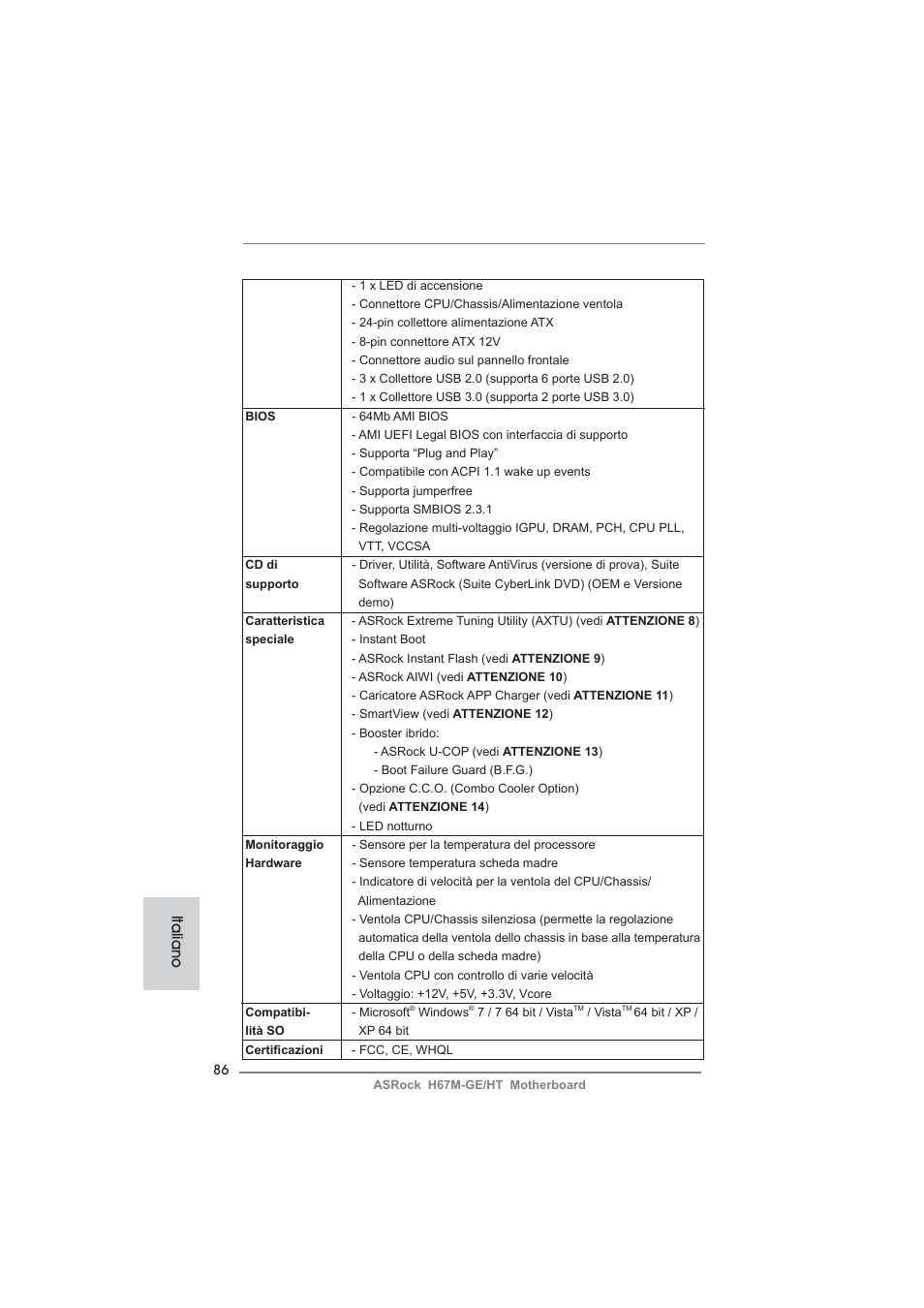 Italiano | ASRock H67M-GE__HT User Manual | Page 86 / 271