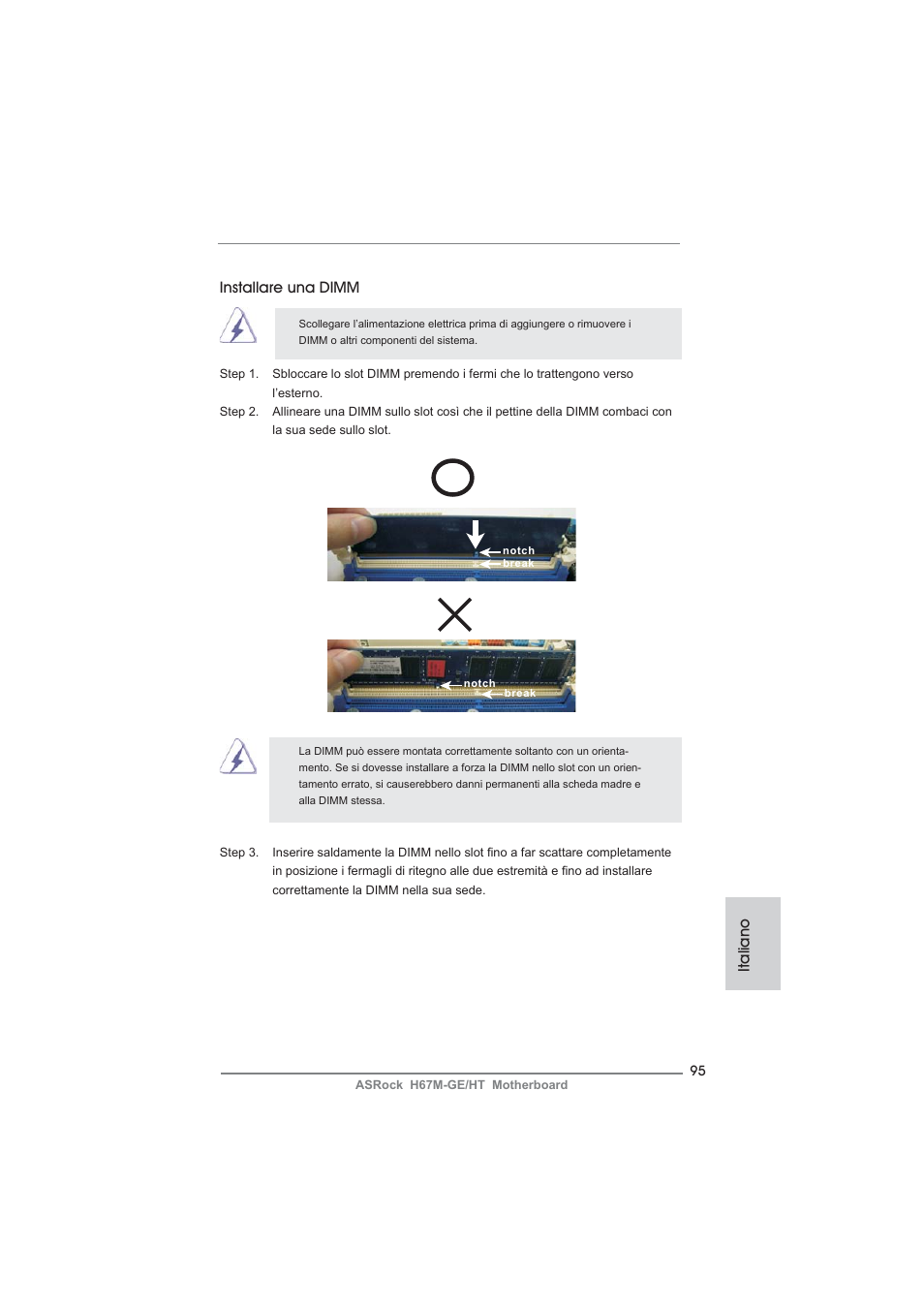 Italiano installare una dimm | ASRock H67M-GE__HT User Manual | Page 95 / 271