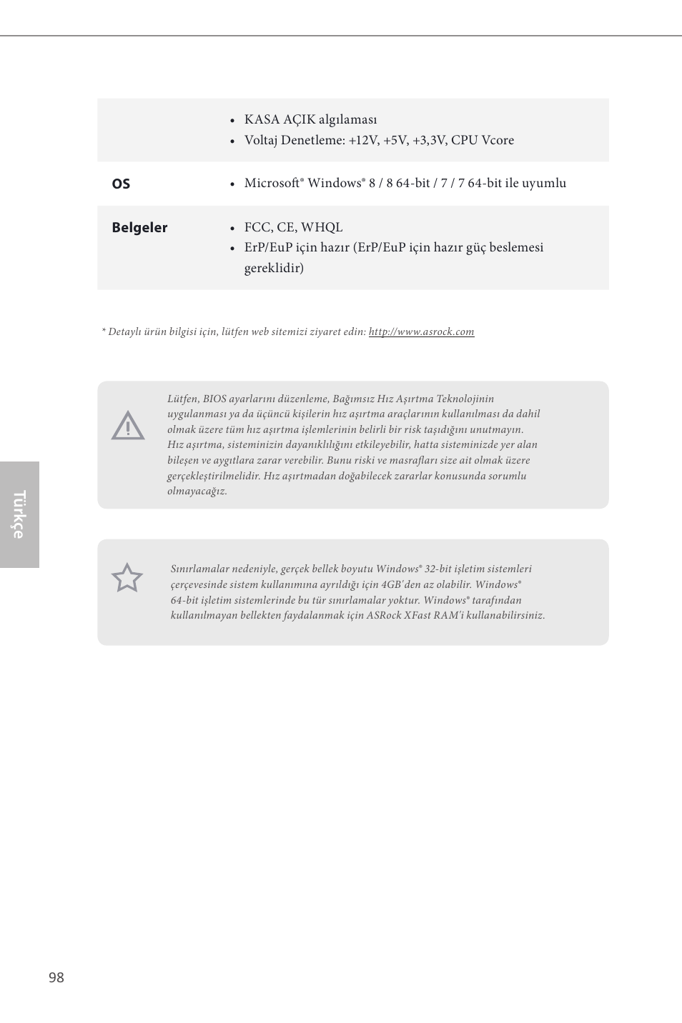 Türk çe | ASRock H81M User Manual | Page 100 / 163