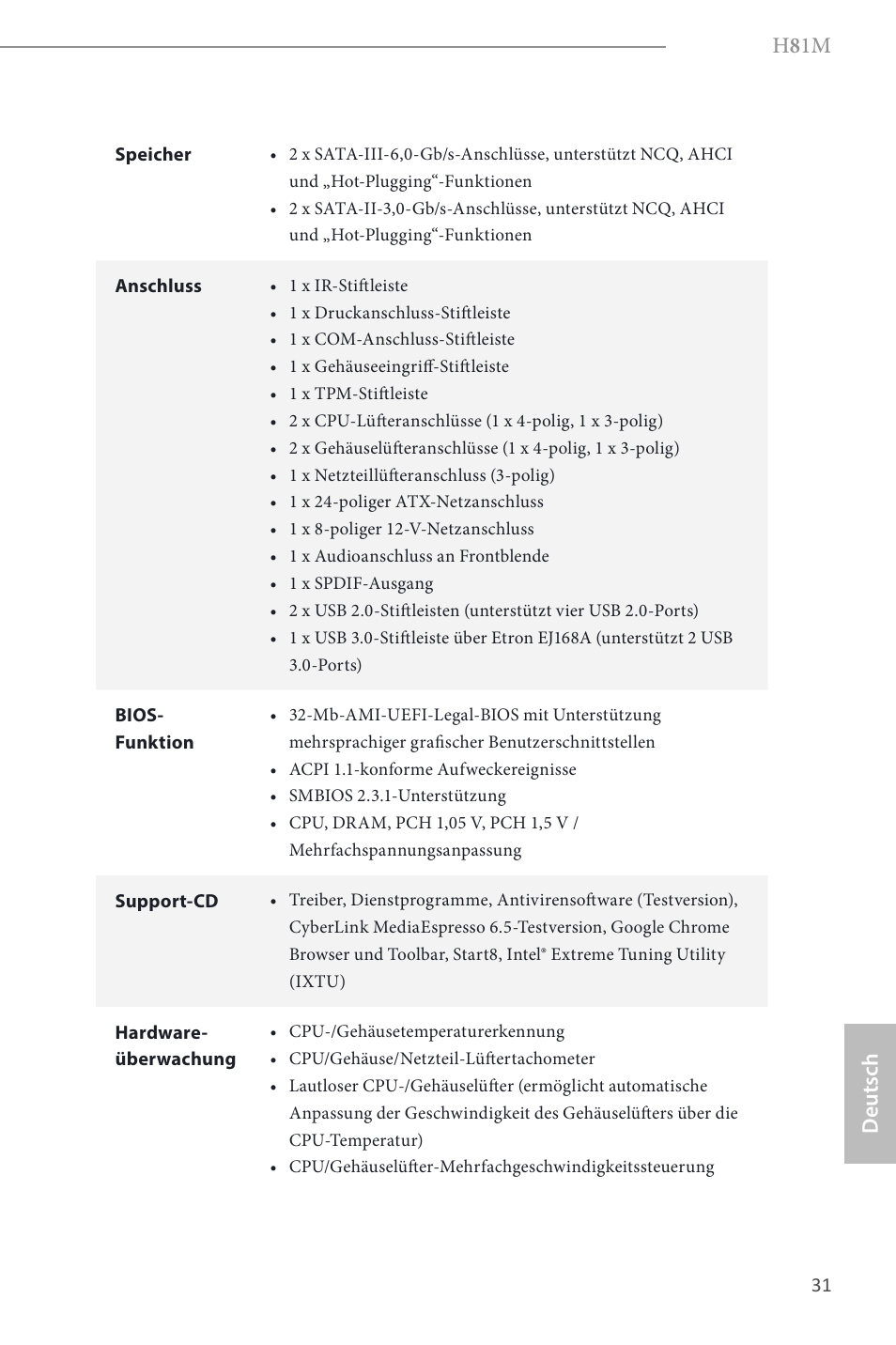 H 8 1m, Deutsch | ASRock H81M User Manual | Page 33 / 163