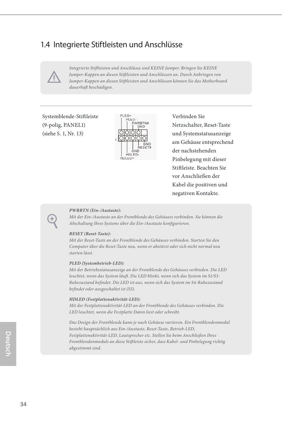 4 integrierte stiftleisten und anschlüsse, Deutsch | ASRock H81M User Manual | Page 36 / 163
