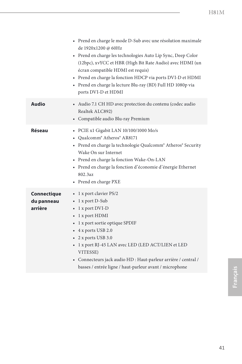 H 8 1m, Fr ançais | ASRock H81M User Manual | Page 43 / 163