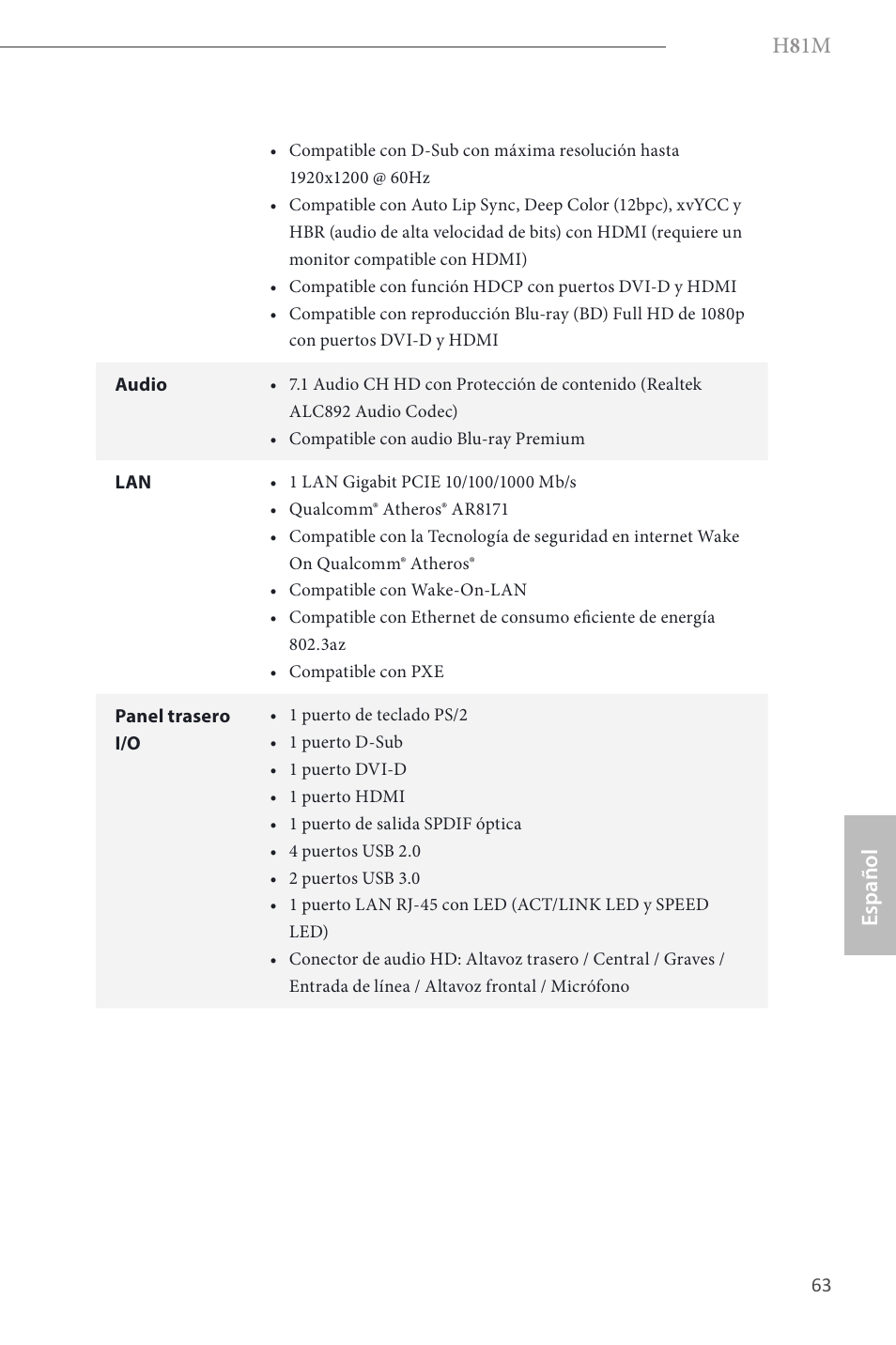 H 8 1m, Español | ASRock H81M User Manual | Page 65 / 163