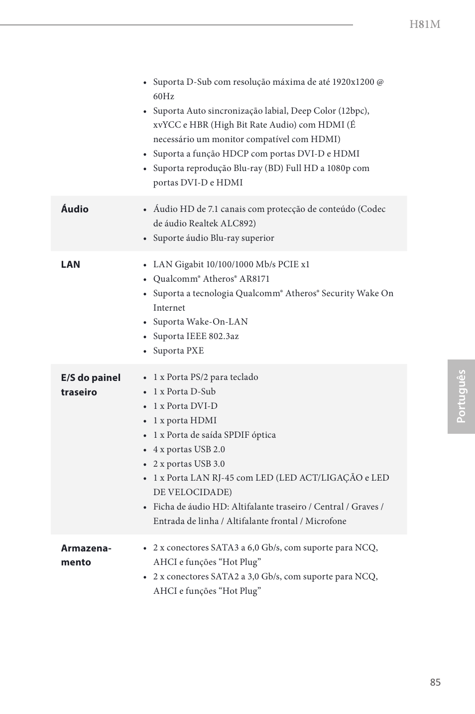 H 8 1m, Por tuguês | ASRock H81M User Manual | Page 87 / 163