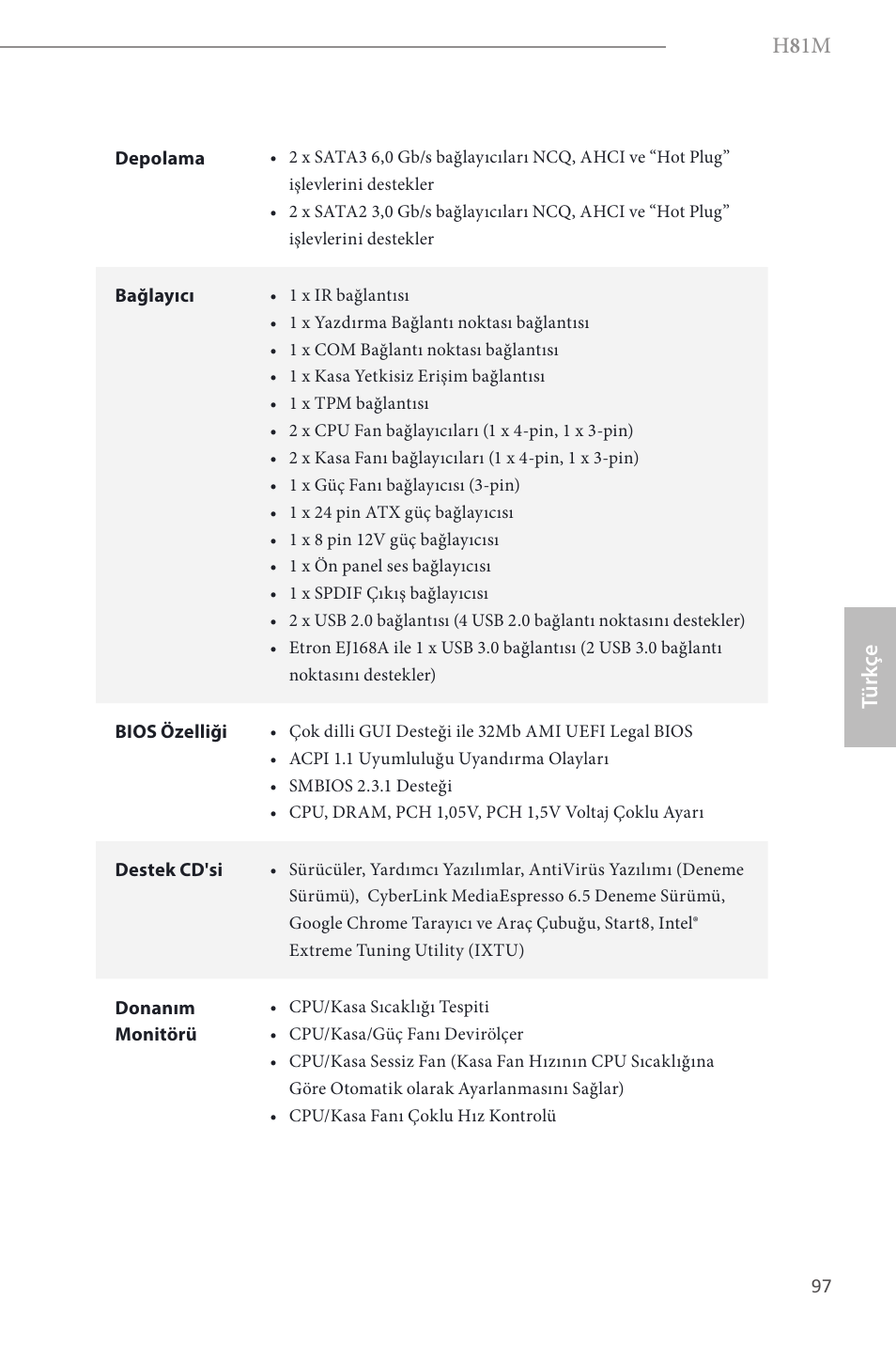 H 8 1m, Türk çe | ASRock H81M User Manual | Page 99 / 163