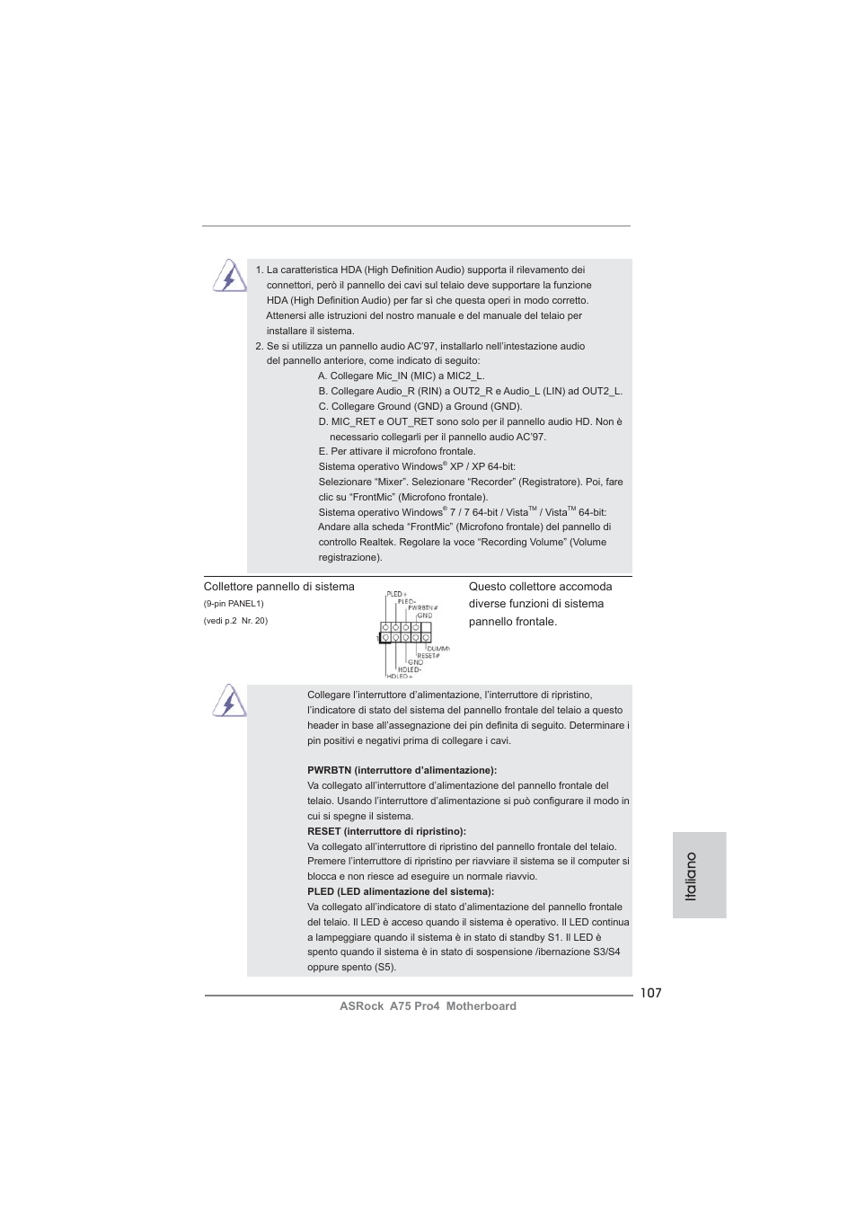 Italiano | ASRock A75 Pro4 User Manual | Page 107 / 282