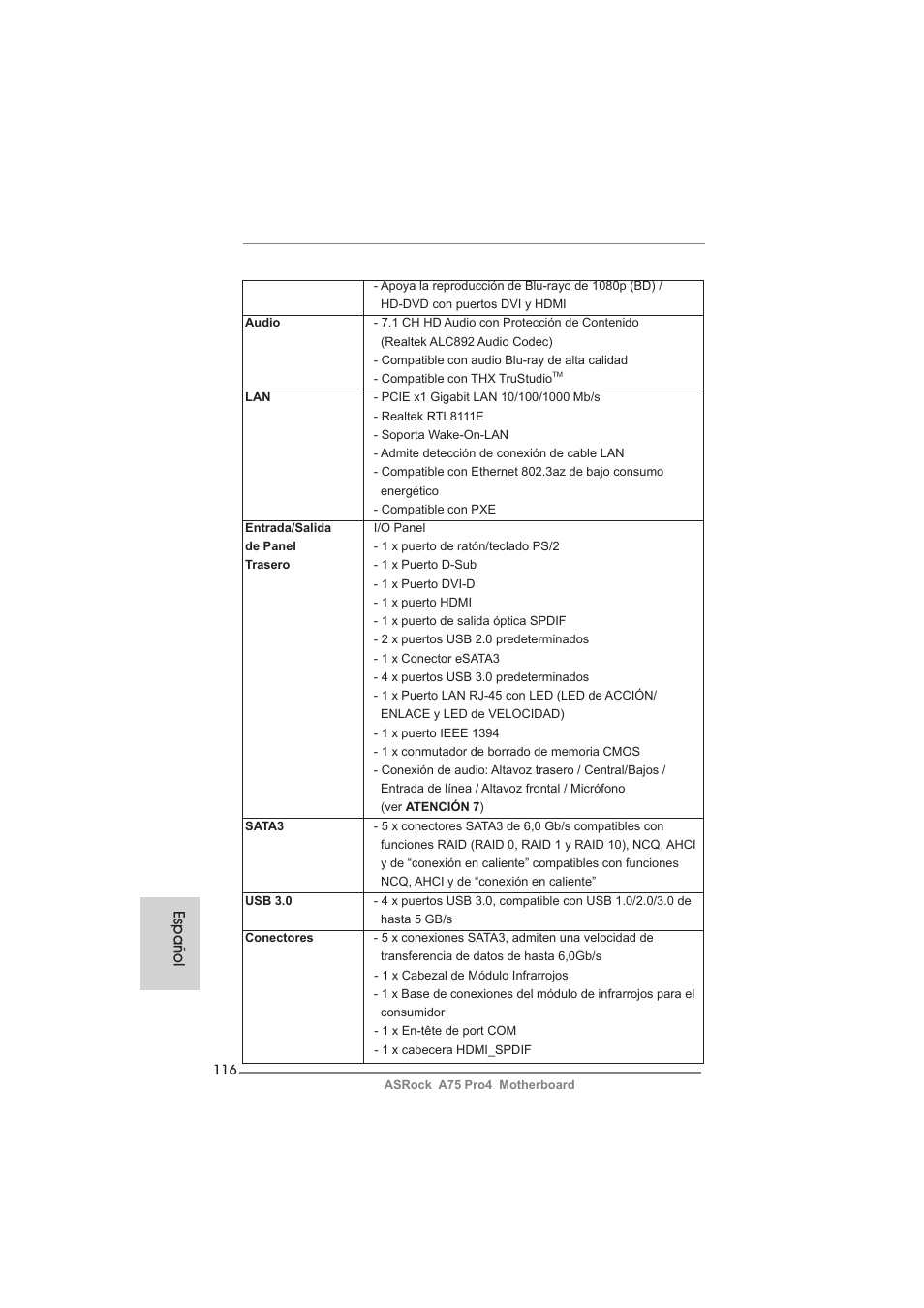 Español | ASRock A75 Pro4 User Manual | Page 116 / 282
