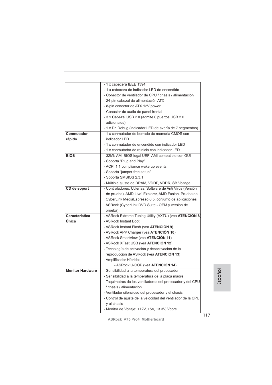 Español | ASRock A75 Pro4 User Manual | Page 117 / 282