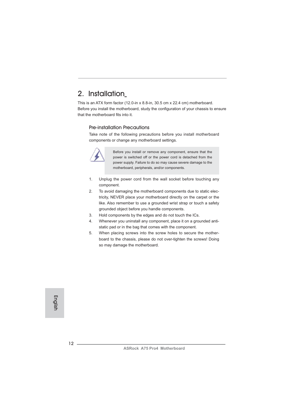 Installation | ASRock A75 Pro4 User Manual | Page 12 / 282