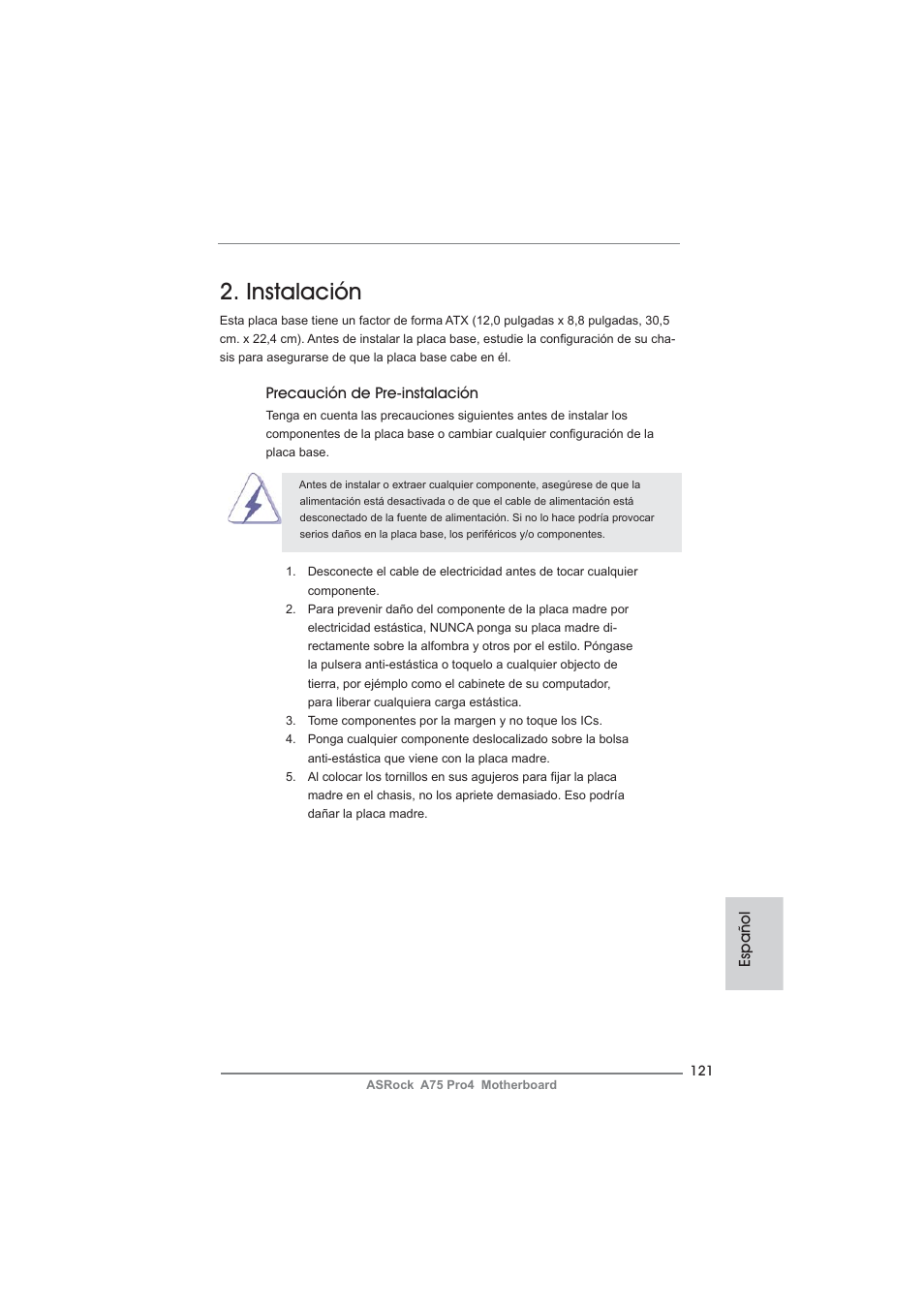 Instalación | ASRock A75 Pro4 User Manual | Page 121 / 282