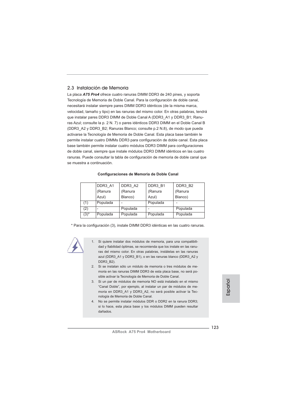 Español | ASRock A75 Pro4 User Manual | Page 123 / 282