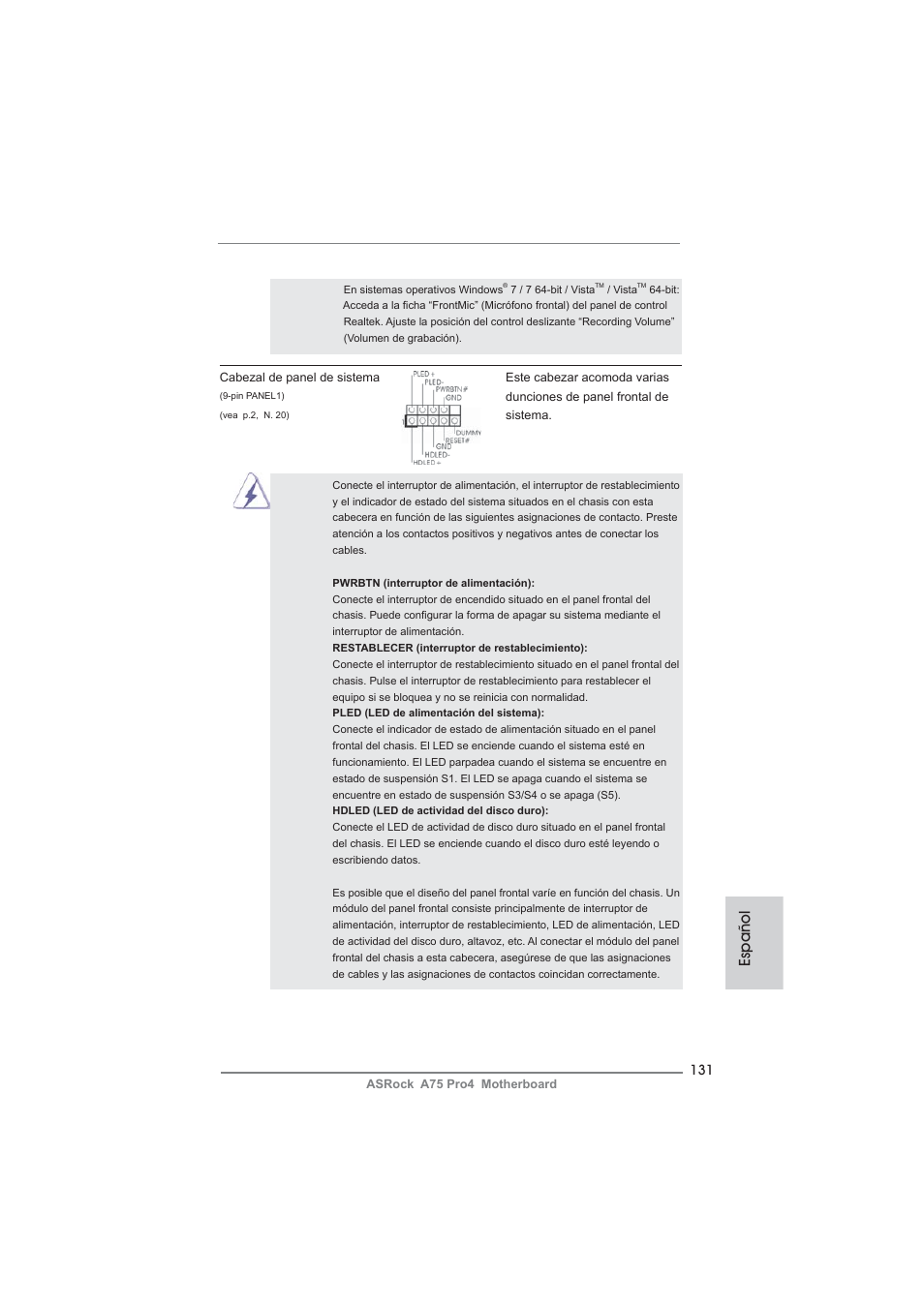 Español | ASRock A75 Pro4 User Manual | Page 131 / 282