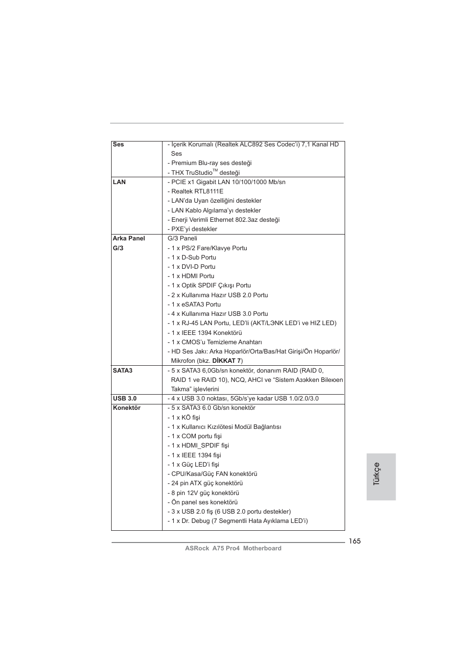 Türkçe | ASRock A75 Pro4 User Manual | Page 165 / 282