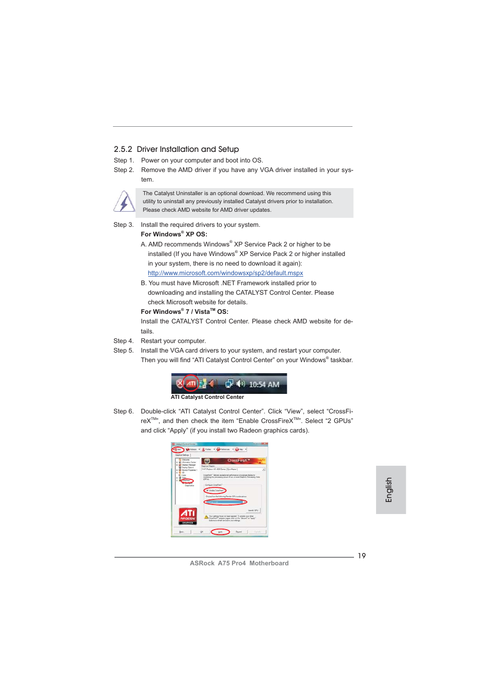 English, 2 driver installation and setup | ASRock A75 Pro4 User Manual | Page 19 / 282