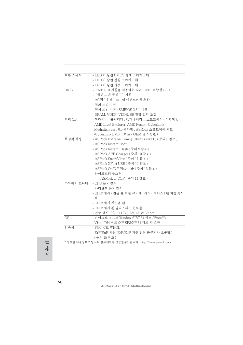 한 국 어 | ASRock A75 Pro4 User Manual | Page 190 / 282