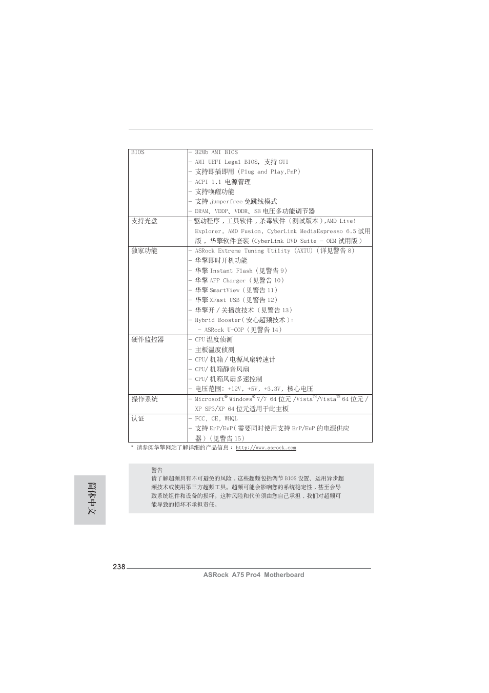 簡體中文 | ASRock A75 Pro4 User Manual | Page 238 / 282