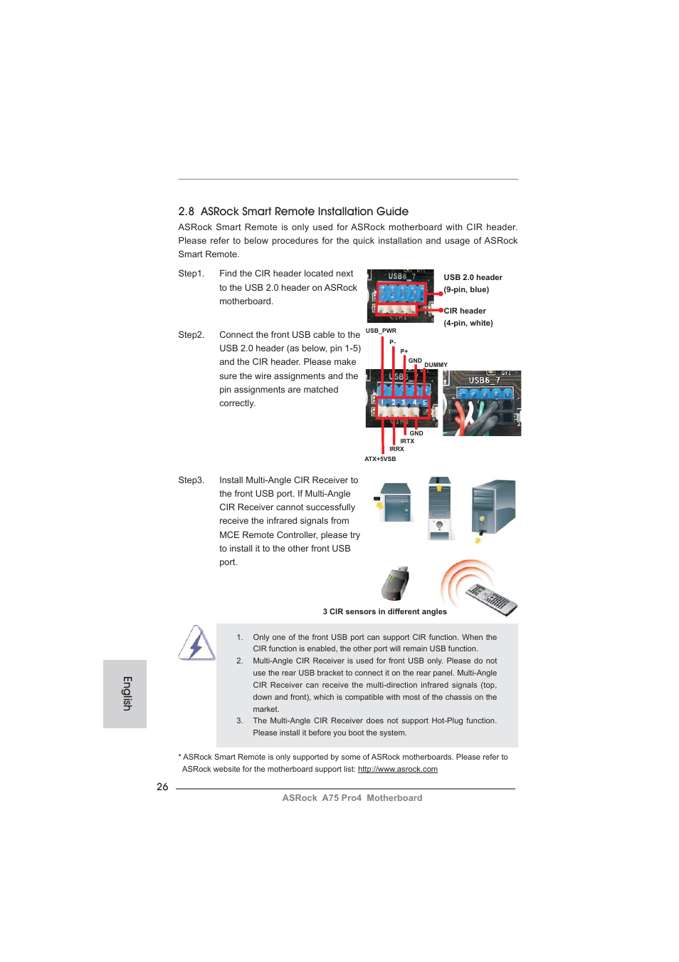 8 asrock smart remote installation guide, English | ASRock A75 Pro4 User Manual | Page 26 / 282