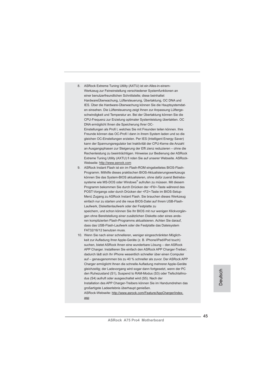 Deutsch | ASRock A75 Pro4 User Manual | Page 45 / 282
