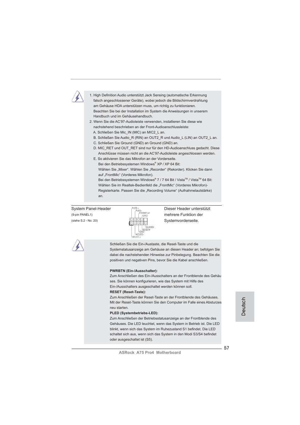 Deutsch | ASRock A75 Pro4 User Manual | Page 57 / 282